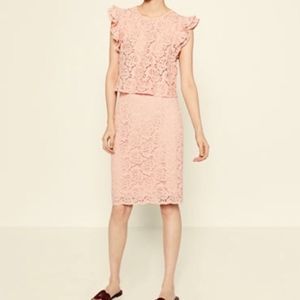 Zara 2PC Pink Lace Ruffle Drop and MIDI Skirt Snall